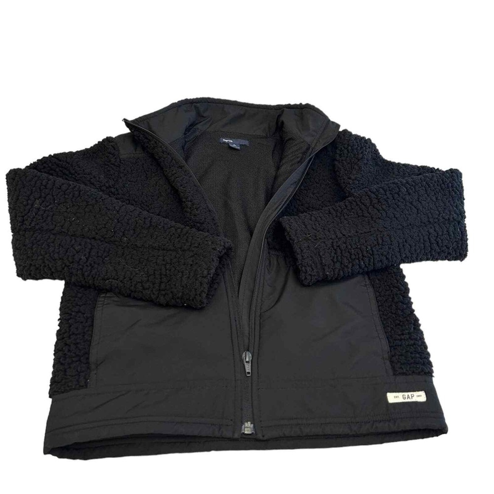 GAP Kids Girls Fuzzy Jacket Large 10-11 Black Full Zip Warm Cozy‎ Winter Coat